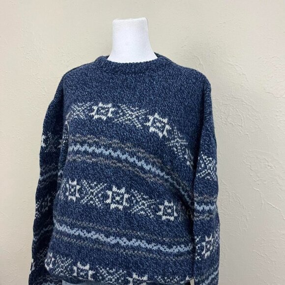navy and white striped vintage 90s fire isle wool blend knit sweater - Picture 3 of 8
